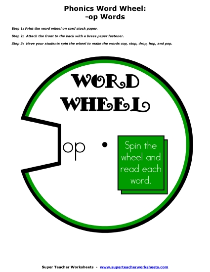 Word Slider, Flashcards, and Word Wheel - Word Wheel (-op Words) Word Slider, Flashcards, and Word Wheel - Word Wheel (-op Words)