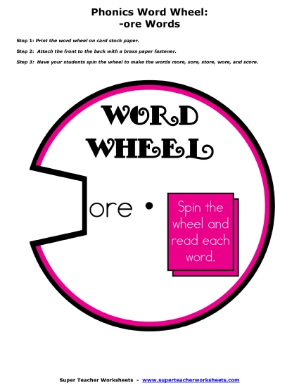 Word Slider, Flashcards, and Word Wheel - Word Wheel (-ore Words)