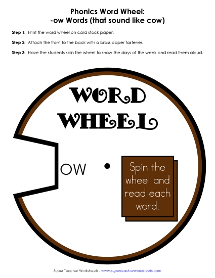 Word Slider, Flashcards, and Word Wheel /ow/ Sound (as in Cow) - Word Wheel (-ow Words) Word Slider, Flashcards, and Word Wheel /ow/ Sound (as in Cow) - Word Wheel (-ow Words)