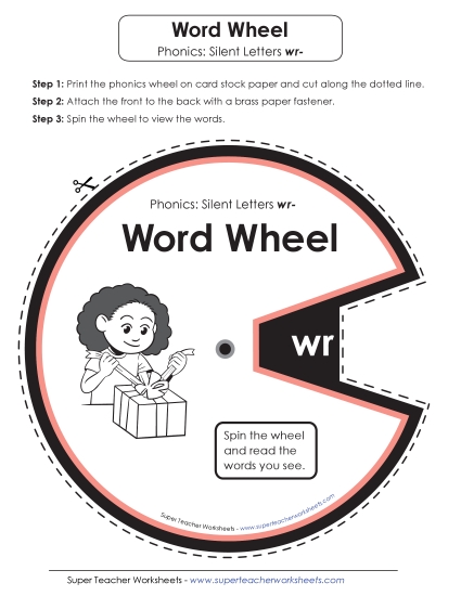 Flashcards, Slider, Word Wheel - Word Wheel: Silent Letters <i>wr</i> (Printable PDF Worksheet)