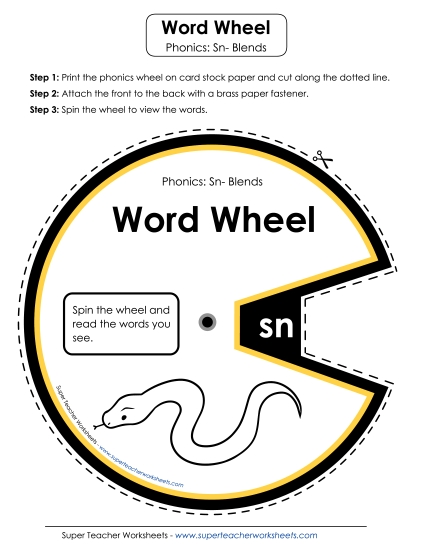 Flashcards, Slider, and Word Wheel - Word Wheel (Sn- Blends) 