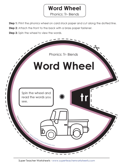 Flashcards, Slider, and Word Wheel - Word Wheel (Tr- Blends)