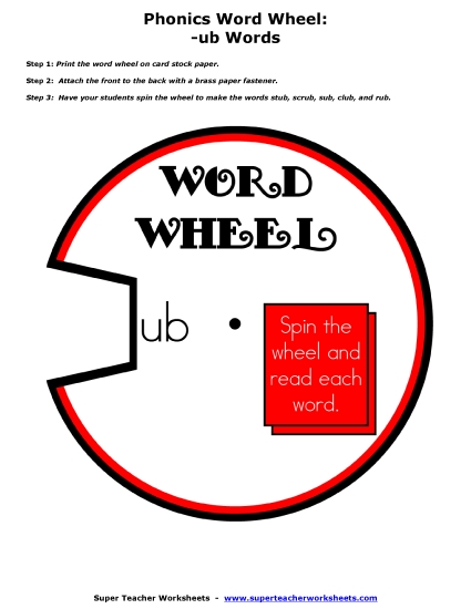 Word Slider, Flashcards, and Word Wheel - Word Wheel (-ub Words)