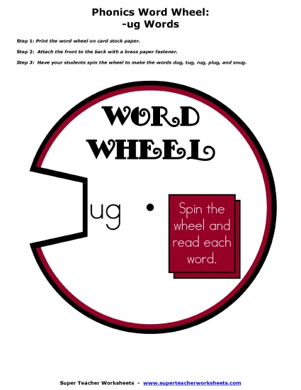 Word Slider, Flashcards, and Word Wheel - Word Wheel (-ug Words)