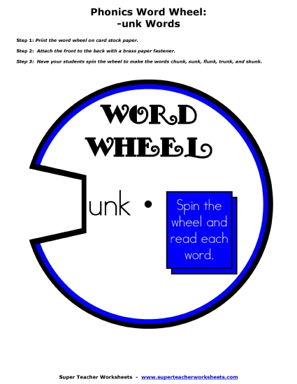 Word Slider, Flashcards, and Word Wheel - Word Wheel (-unk Words)