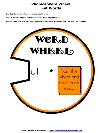 Word Slider, Flashcards, and Word Wheel - Word Wheel (-ut Words)