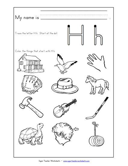 Worksheets - Words that Start with H h