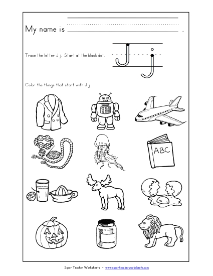 Worksheets - Words that Start with J j Worksheets - Words that Start with J j