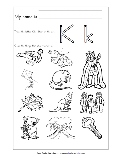 Worksheets - Words that Start with K k Worksheets - Words that Start with K k