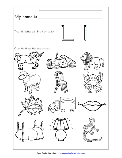 Worksheets - Words that Start with L l