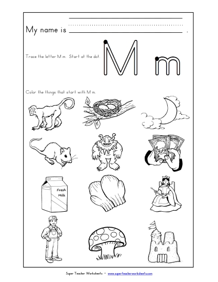 Worksheets - Words that Start with M m
