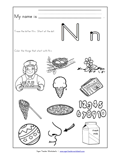 Worksheets - Words that Start with N n Worksheets - Words that Start with N n