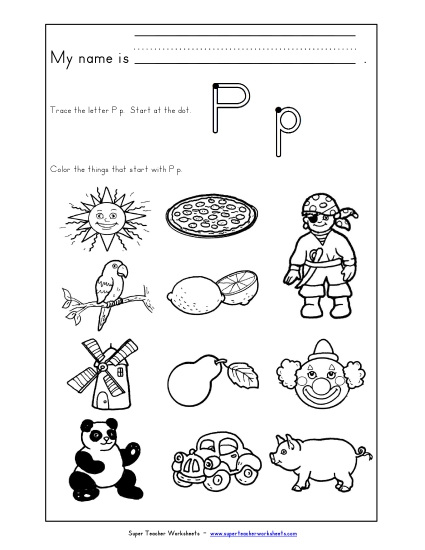 Worksheets - Words that Start with P p Worksheets - Words that Start with P p