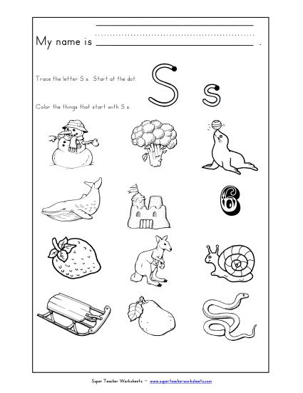 Worksheets - Words that Start with S s Worksheets - Words that Start with S s