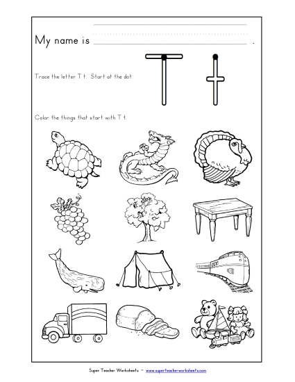 Worksheets - Words that Start with T t
