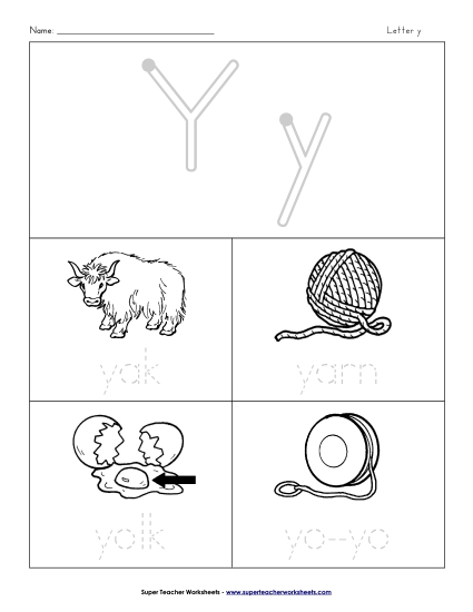Worksheets - Words that Start with Y y