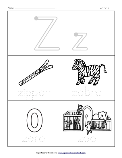Worksheets - Words that Start with Z z