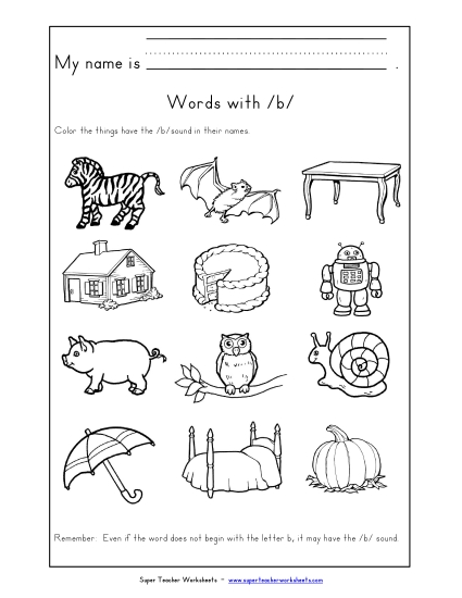 Worksheets - Words with B b