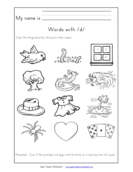 Worksheets - Words with D d