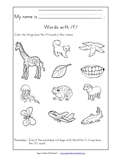 Worksheets - Words with F f