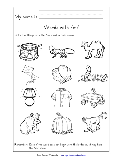 Worksheets - Words with M m