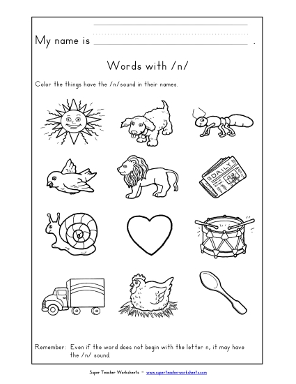 Worksheets - Words with N n Worksheets - Words with N n