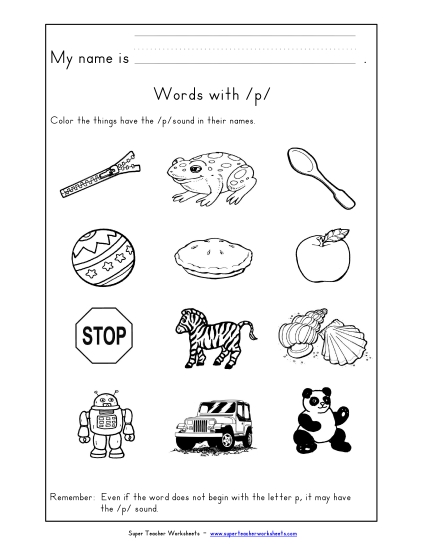 Worksheets - Words with P p