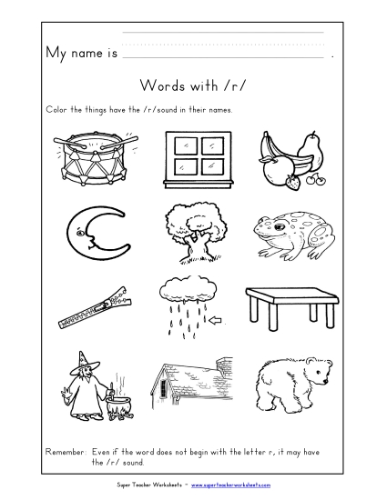 Worksheets - Words with R r