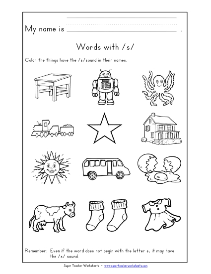 Worksheets - Words with S s Worksheets - Words with S s