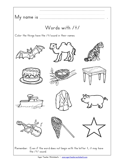 Worksheets - Words with T t