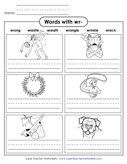 Worksheets - Words with Wr-: Write the Word (Printable PDF Worksheet)