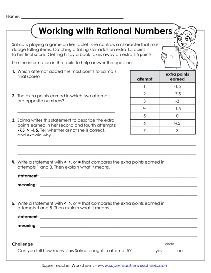 Word Problems - Working with Rational Numbers