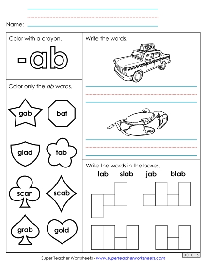 Worksheets - Worksheet 1 (-ab Words)