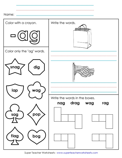 Worksheets - Worksheet 1 (-ag Words)
