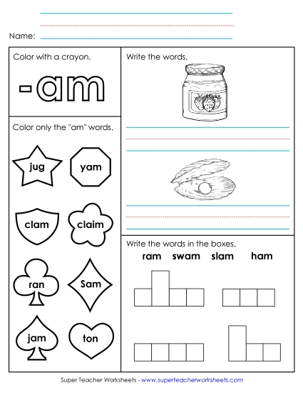 Worksheets - Worksheet 1 (-am Words)