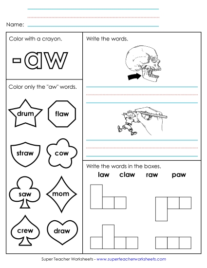 Worksheets - Worksheet 1 (-aw Words)