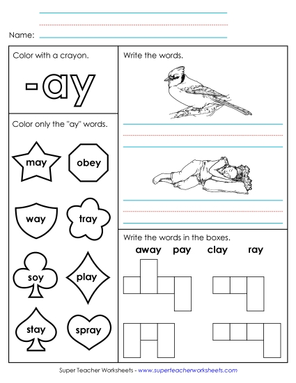 Worksheets - Worksheet 1 (-ay Words)