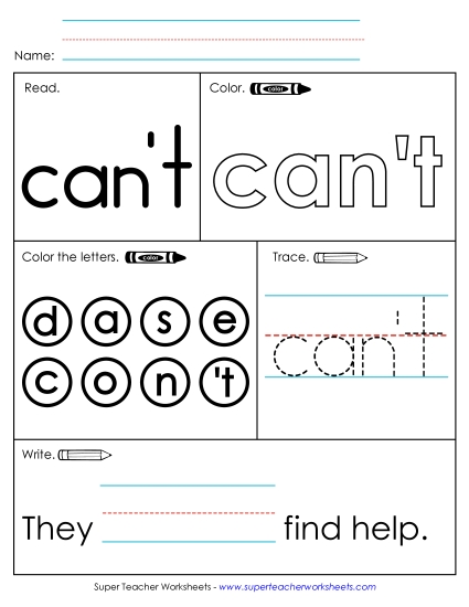 Worksheet 1: Can't Worksheet 1: Can't