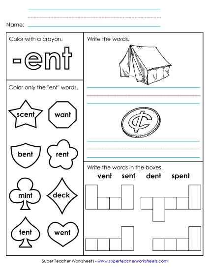 Worksheets - Worksheet 1 (-ent Words)