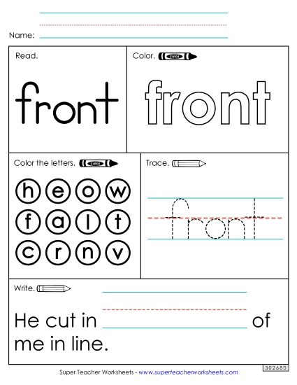 Worksheet 1: Front Worksheet 1: Front