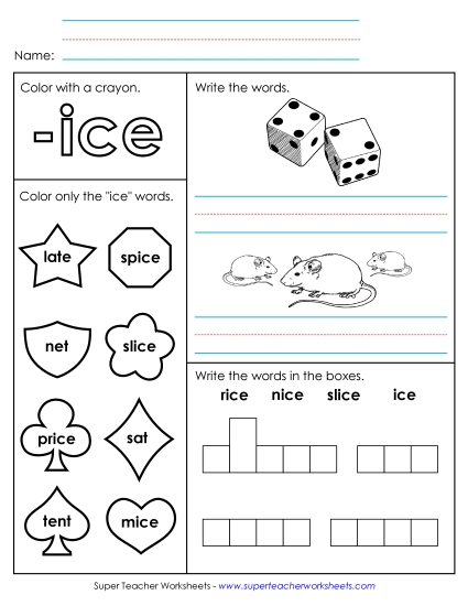 Worksheets - Worksheet 1 (-ice Words)