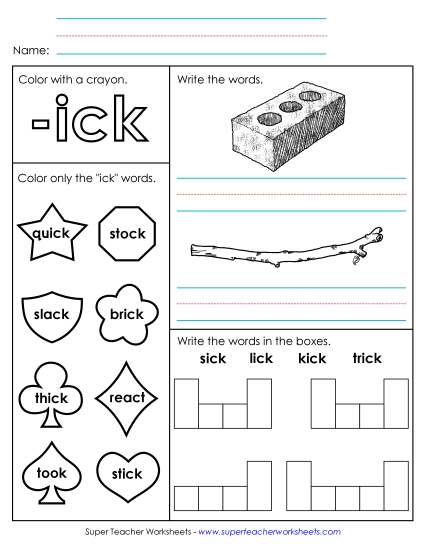 Worksheets - Worksheet 1 (-ick Words)