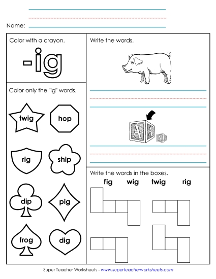 Worksheets - Worksheet 1 (-ig Words) Worksheets - Worksheet 1 (-ig Words)