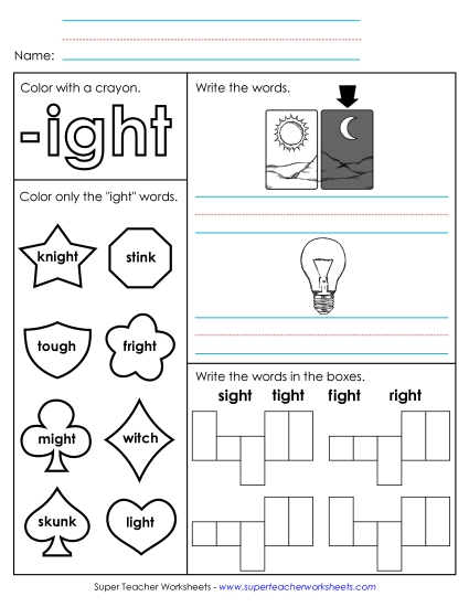 Worksheets - Worksheet 1 (-ight Words) Worksheets - Worksheet 1 (-ight Words)