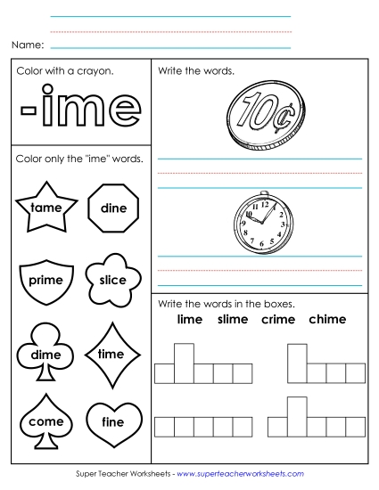 Worksheets - Worksheet 1 (-ime Words)