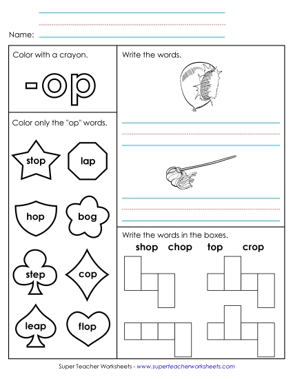 Worksheets - Worksheet 1 (-op Words) Worksheets - Worksheet 1 (-op Words)