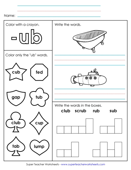 Worksheets - Worksheet 1 (-ub Words)