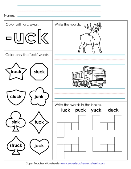Worksheets - Worksheet 1 (-uck Words)