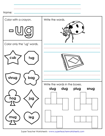 Worksheets - Worksheet 1 (-ug Words) Worksheets - Worksheet 1 (-ug Words)
