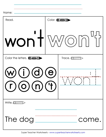 Worksheet 1: Won't Worksheet 1: Won't